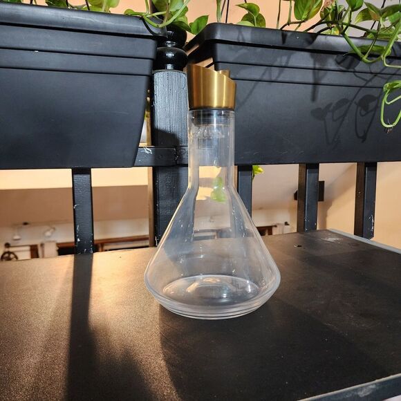 50's‎ Era Wine Decanter With Gold Filter Vintage Brass Large Flask 12